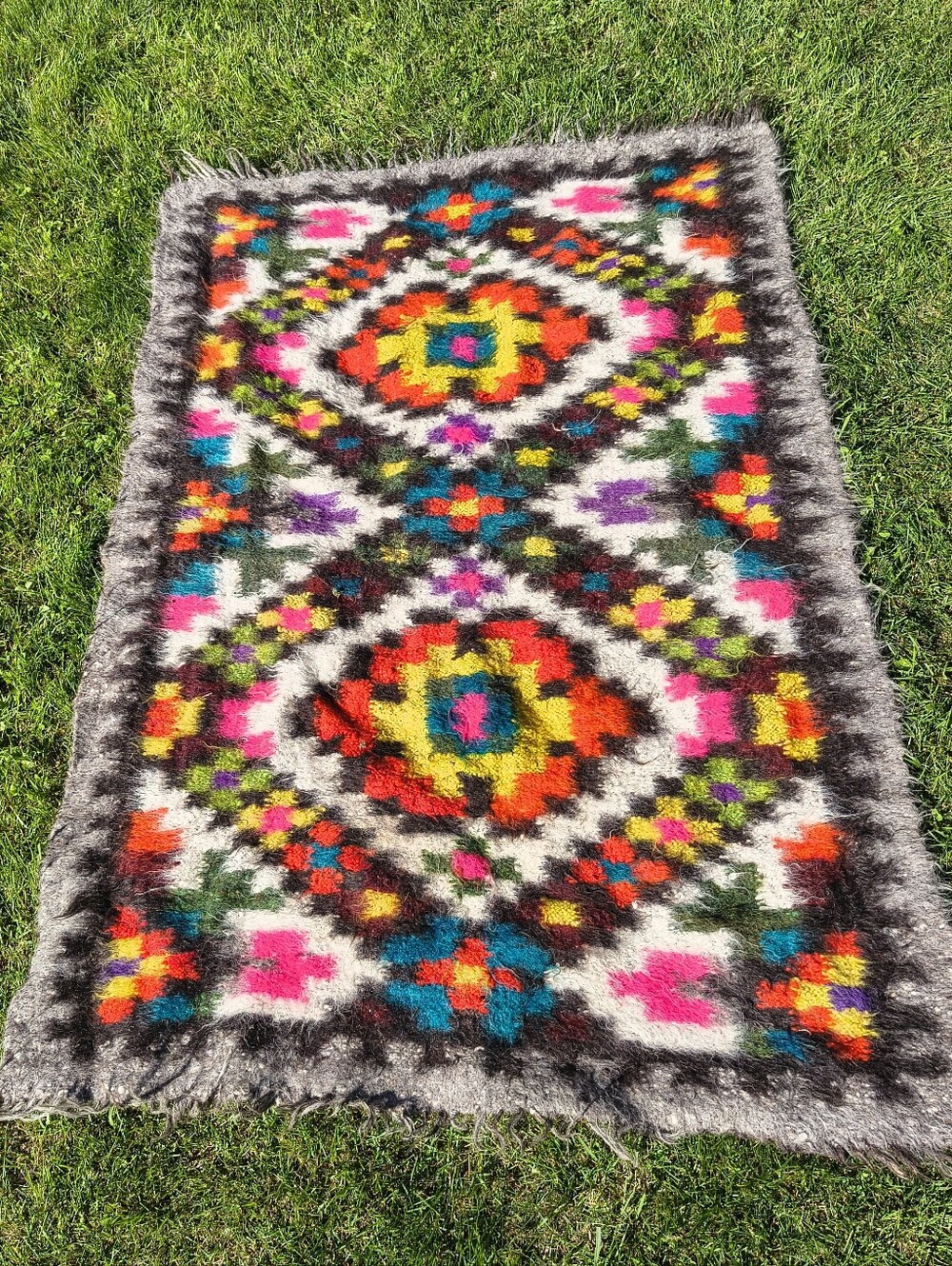 Handwoven Ukranian Wool Rug Colorful Geometric